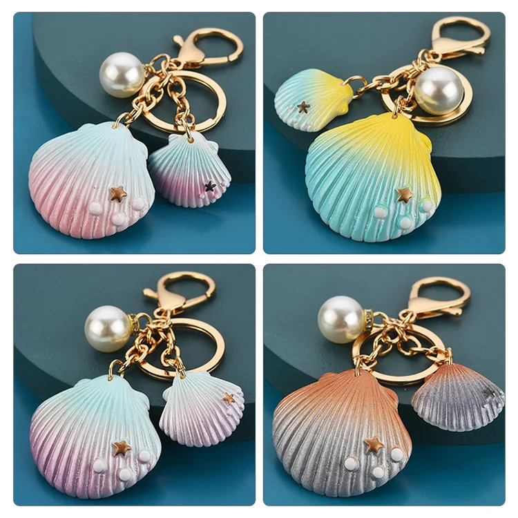 Promotional Keychains  Acrylic  Conch Shell Key Chain with Carabiner and Key Ring for Girls Women Lover Birthday Gifts in Bulk
