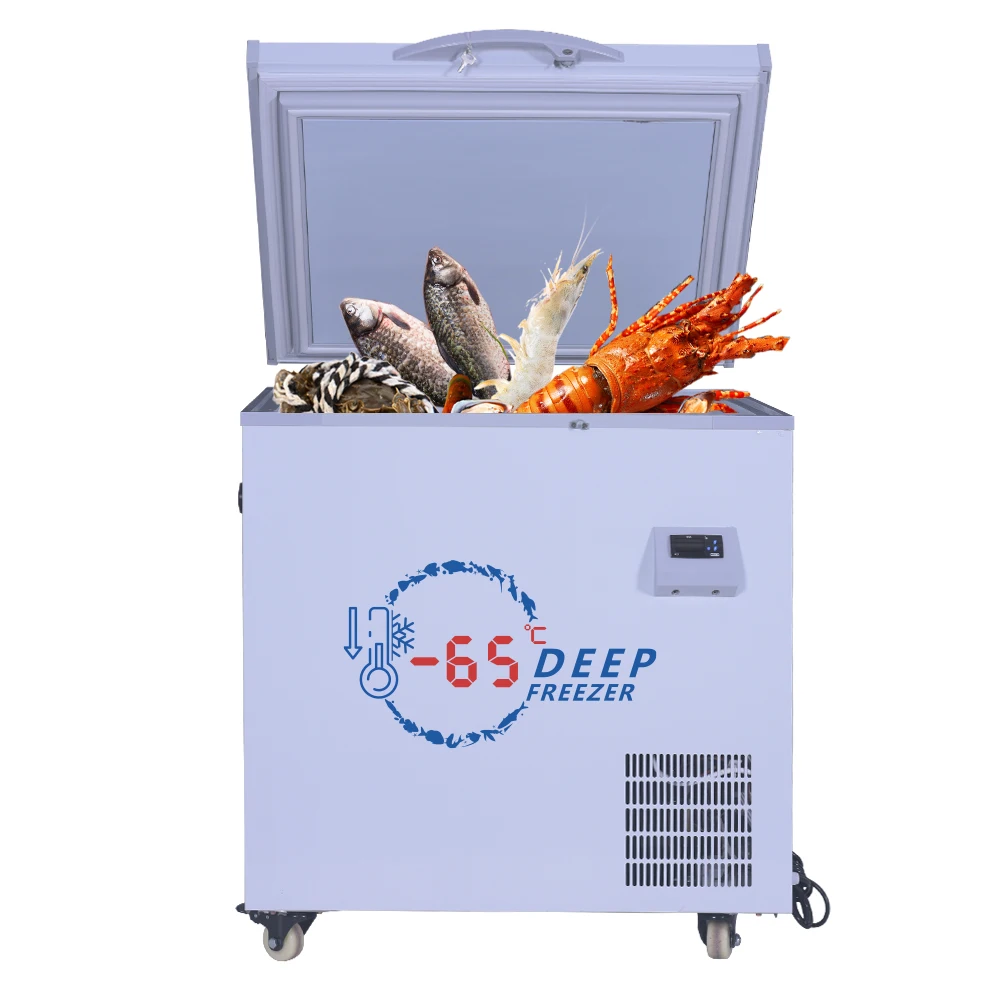 2024  best sell chest deep freezers Minus 65 degree horizontal seafood ultra  freezers seafood  ULT deep freezer for  tuna