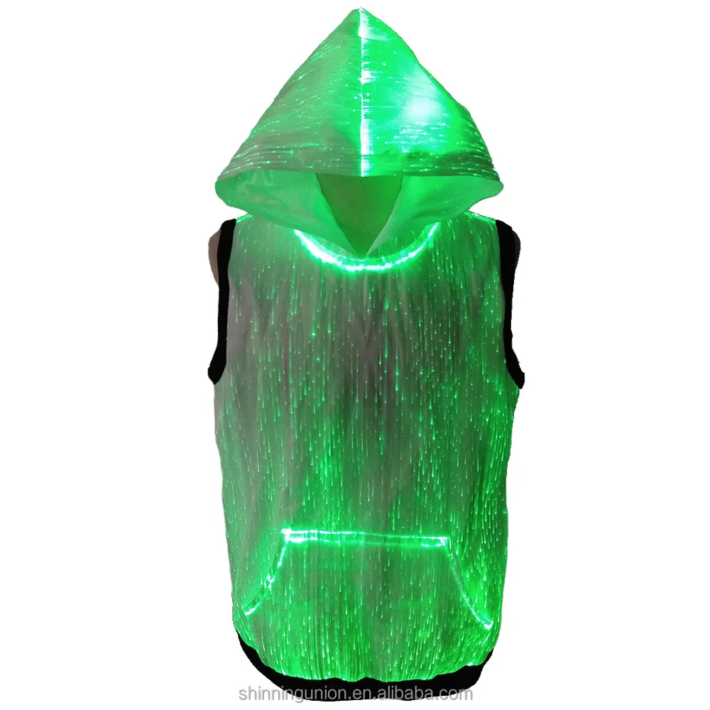 LED Light Hoodie - Fiber Optic Light Up Luminous RGB LED Hoodie Clothing - Sleeveless Pullover Party Hoodies for Adult Men Women