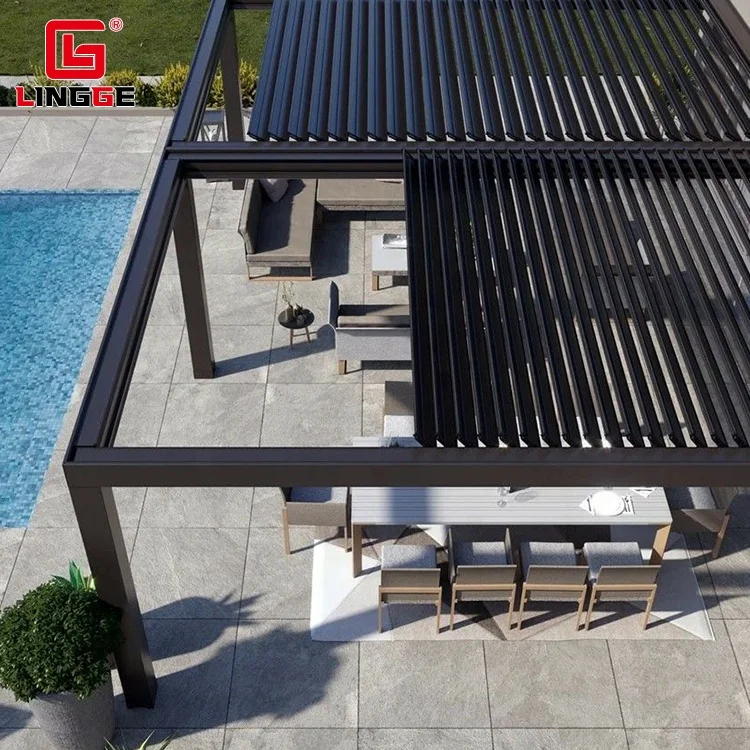 Folding Blinds Gazebo Garden Sunshade Electric Aluminum Gazebo With Light Strip Customizable Color Waterproof Gazebo