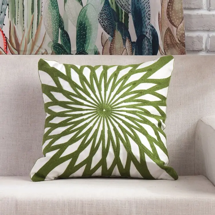 Geometric Pattern Decorative Embroidered Sofa Cotton Cushion Cover for Office Chair
