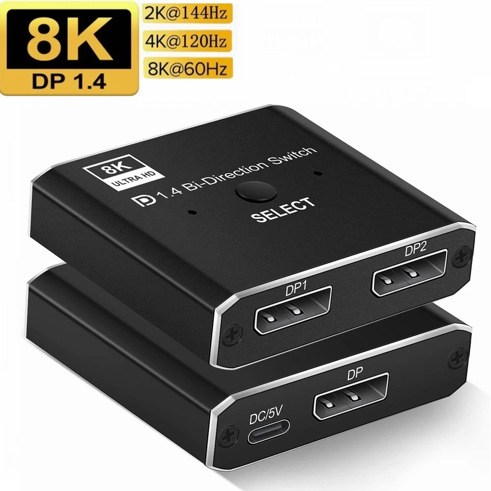 Displayport 1,4 переключатель 8K Displayport двунаправленный сплиттер переключатель Displayport KVM 2X1 1X2 дисплей-порт 8K @ 30 Гц, 4K @ 120 Гц