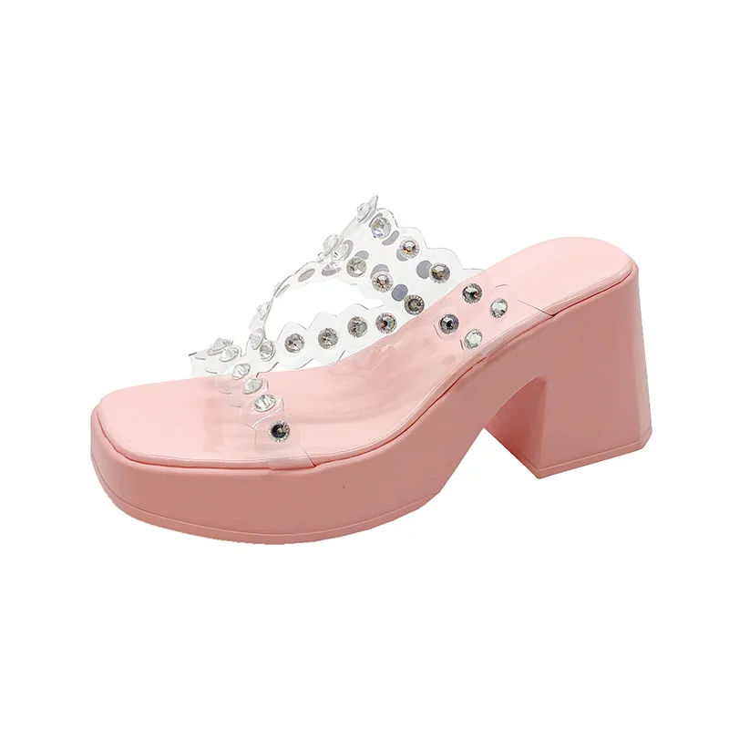 Liu Ming New Arrivals Wholesale 2024 Designer Women Beach Platform Wedges Crystal High Heels Shoes Sandals