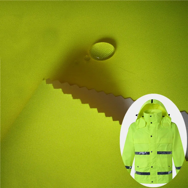 Factory sale 100% polyester 300D PU coated waterproof fluorescence green yellow fabric raincoat fabric