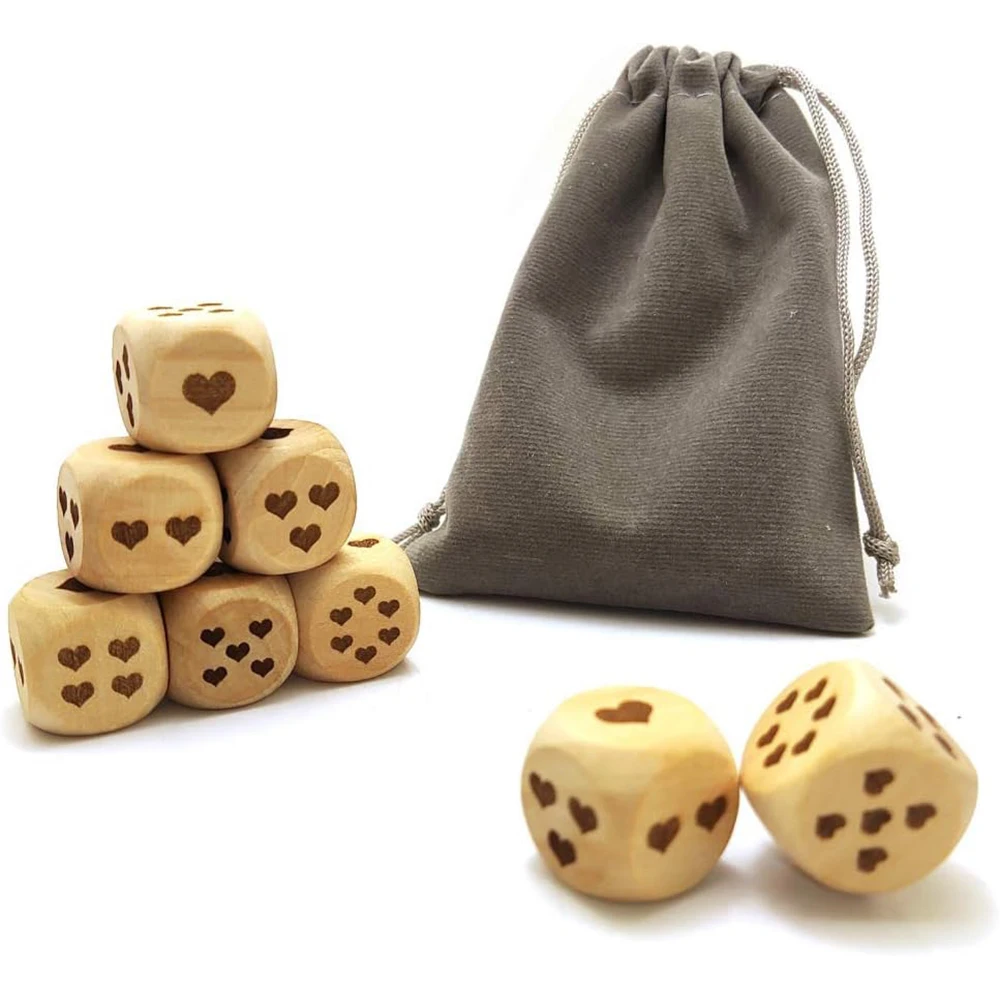 Custom Logo Wooden Dice Tray with Cube Square Polyhedral Dice Velvet Bag Game Set with Custom Pattern Design