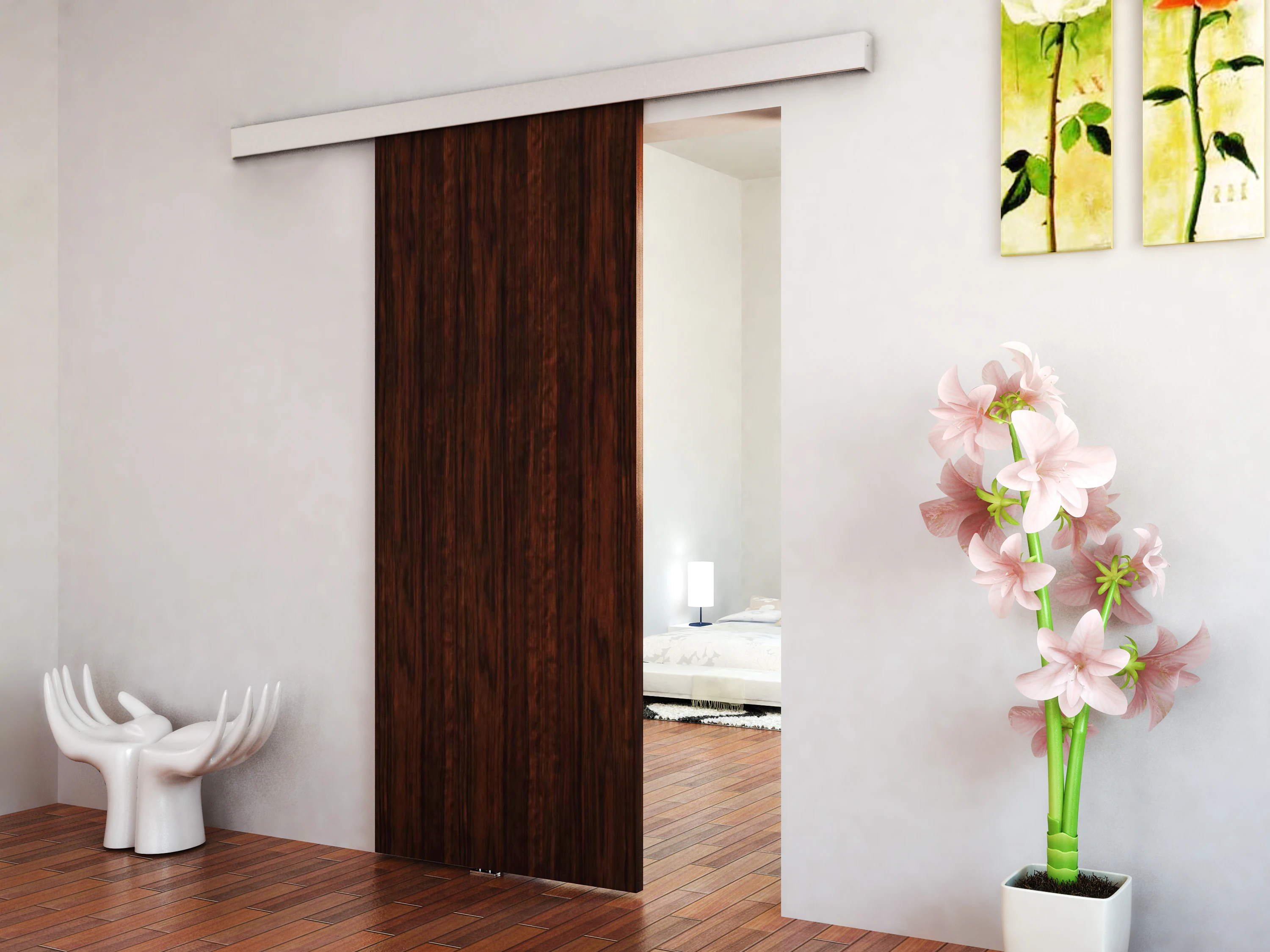 Modern industrial Interior Double Heavy Duty Wooden Sliding System Barn Door Hardware Kit Roller