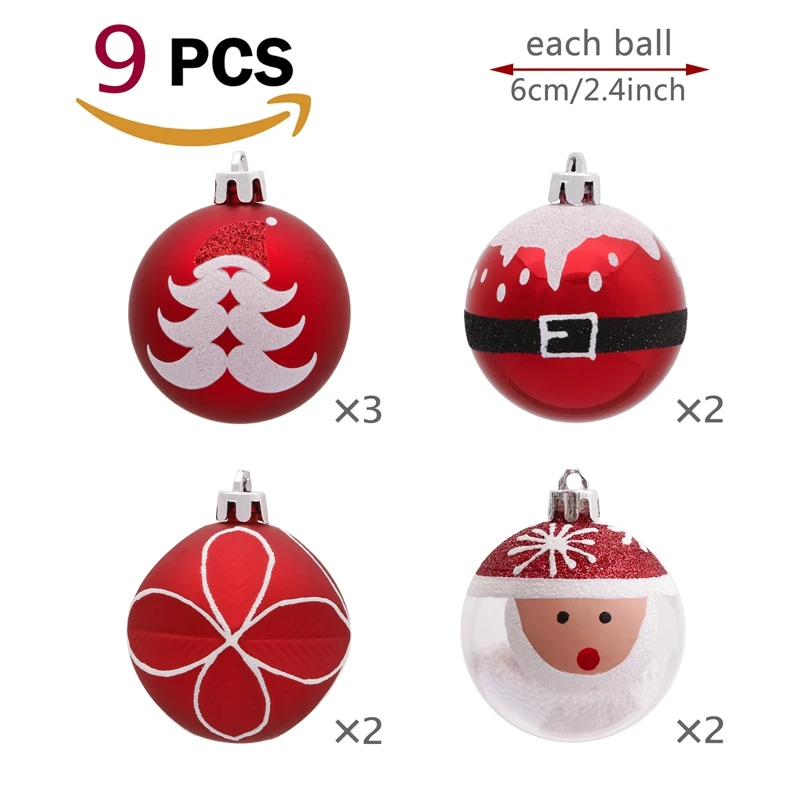 KG Xmas Customization bolas de navidad 6cm 9-piece Painted Christmas Tree Baubles Lovely Multicolor Plastic Christmas Balls