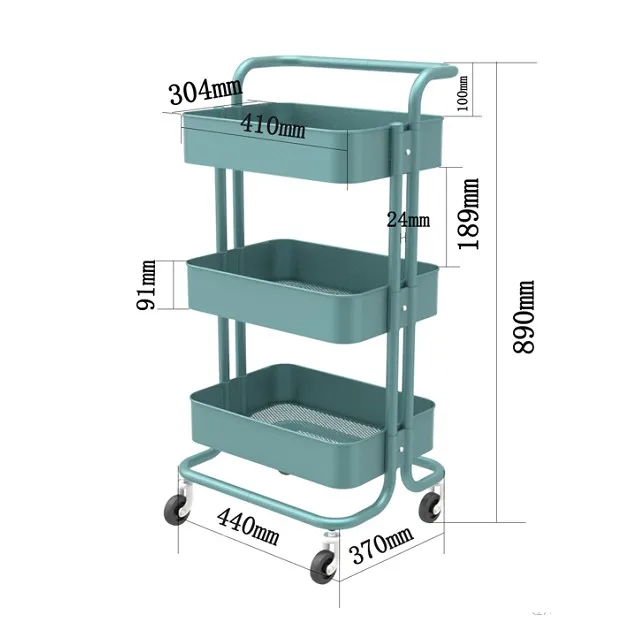 Free sample 3-Tier Metal Rolling Utility Cart Heavy Duty Storage Organizer Cart