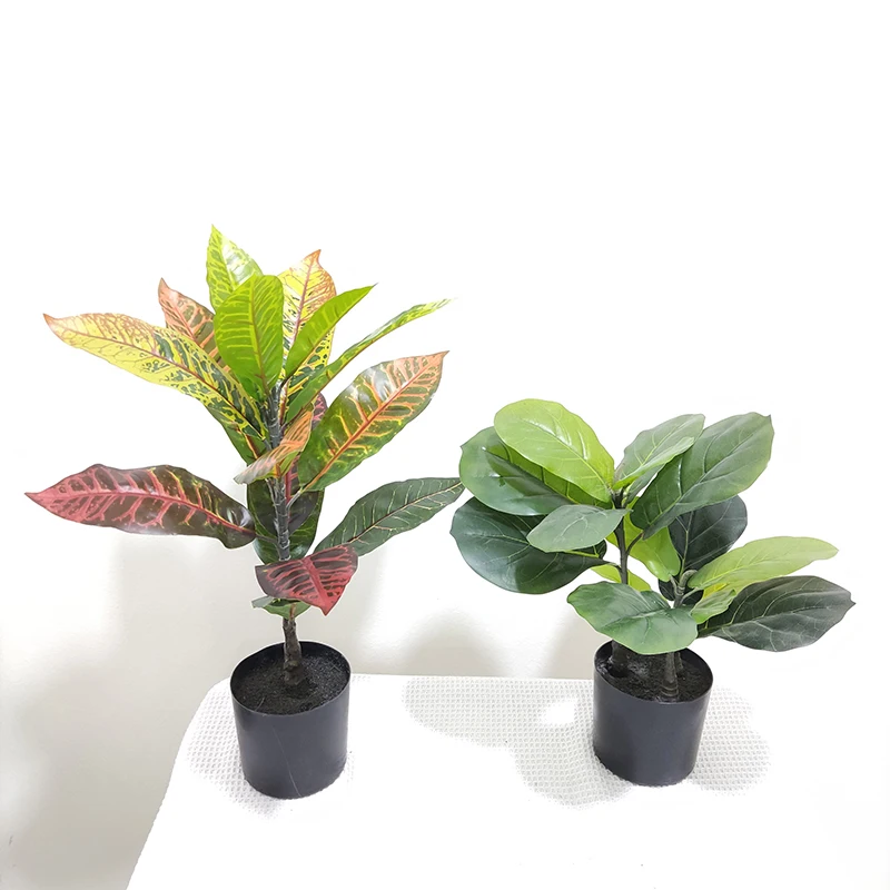 Mini Plant Real Touch Artificial Croton Plant Potted Table Natural Artificial Tree Fiddle Leaf Fig Plant