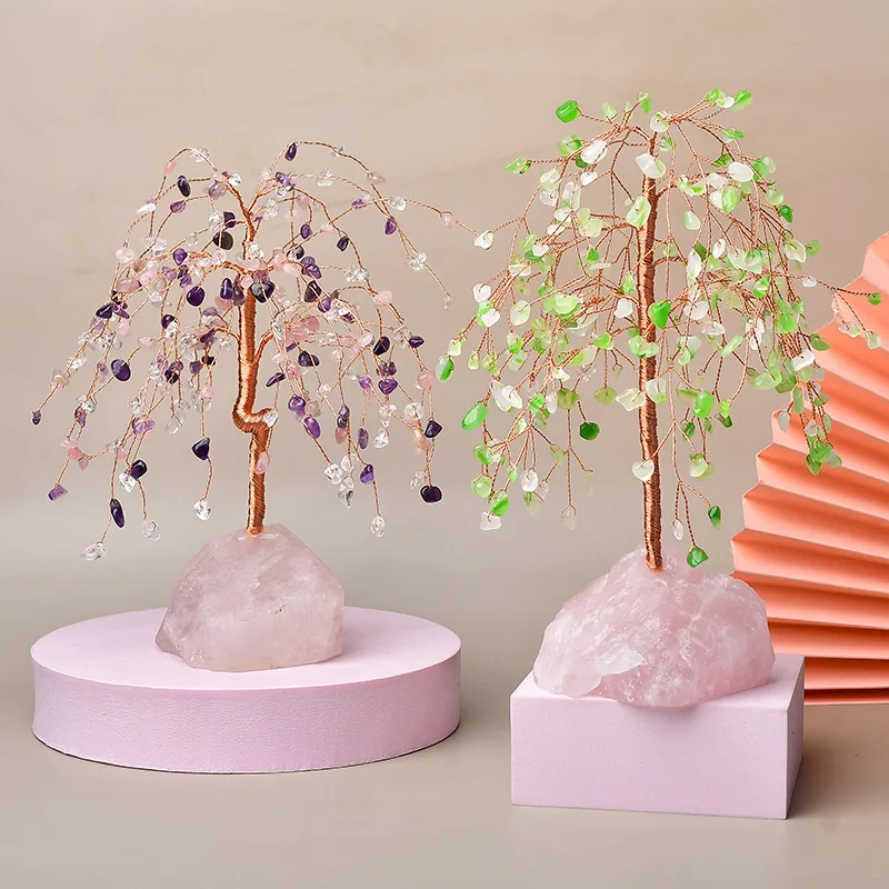 Natural powder crystal base crystal wealth tree willow decoration home decoration crystal wealth money tree