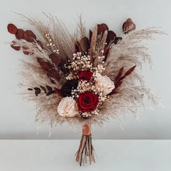 Amazon Pastel Wedding Bouquet&Peach Bridal Brideman Bouquet Blush Rustic de rose dry flower Pampas Bouquet for home wedding deco