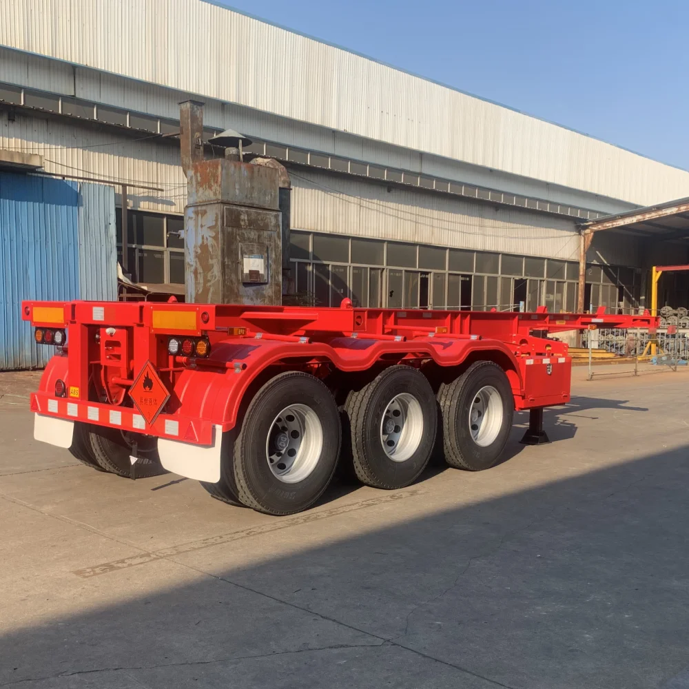 China Manufacture Export Double Interlink Truck Trailer 2 Axles Superlink Tandem Shipping 20FT Container Skeleton Semi Trailer