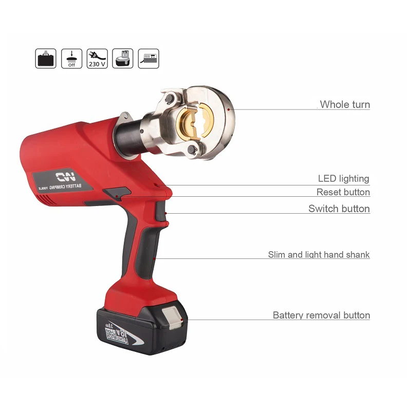 Dorma EC 300 Battery Operated Hydraulic Crimping Tool Set 16-300mm2 Wire Lug Terminal Crimping Tool