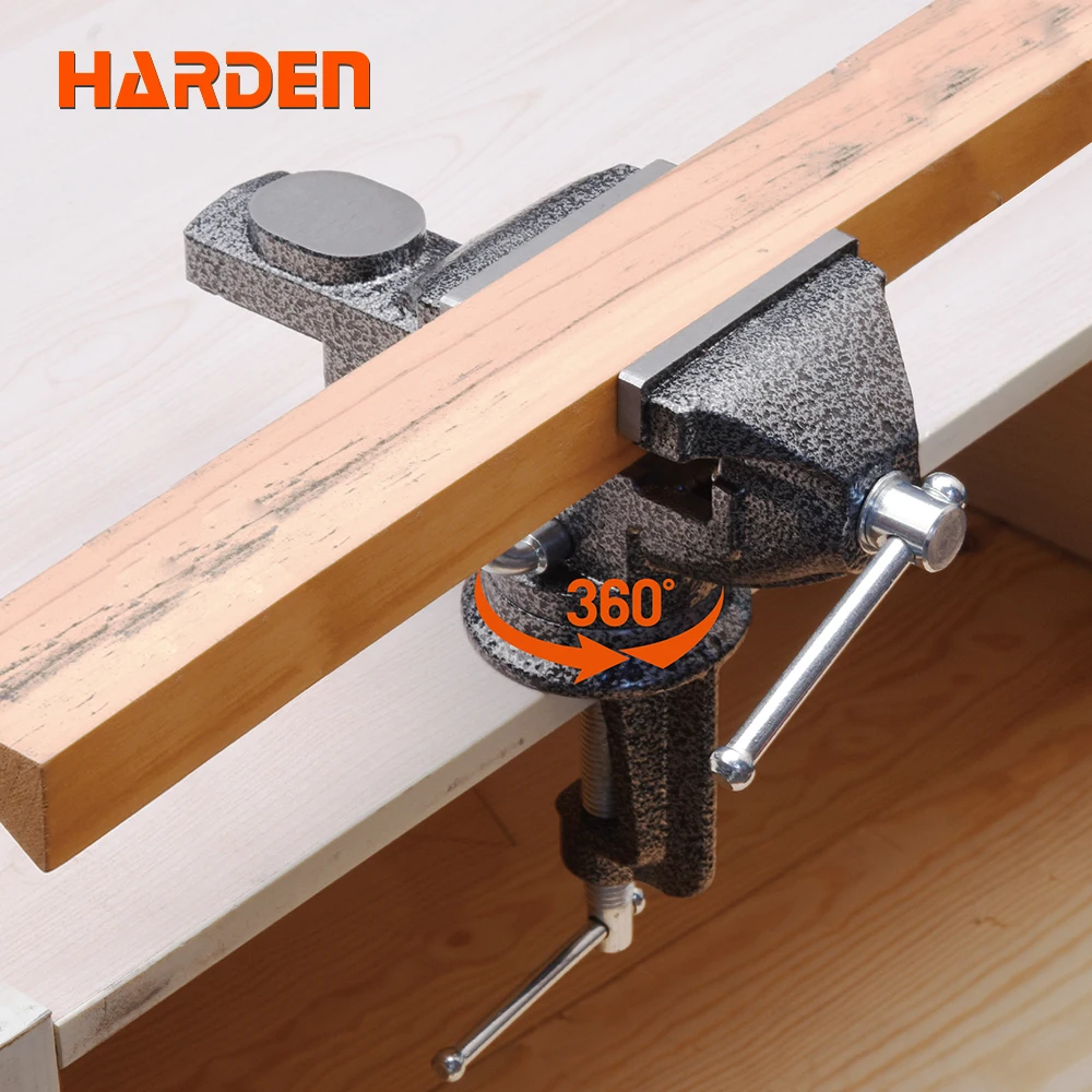 HARDEN 70mm Mini Bench Vice Heavy Duty Cast Iron Table Vise With Free Rotate Round Mounting Base Universal Vise