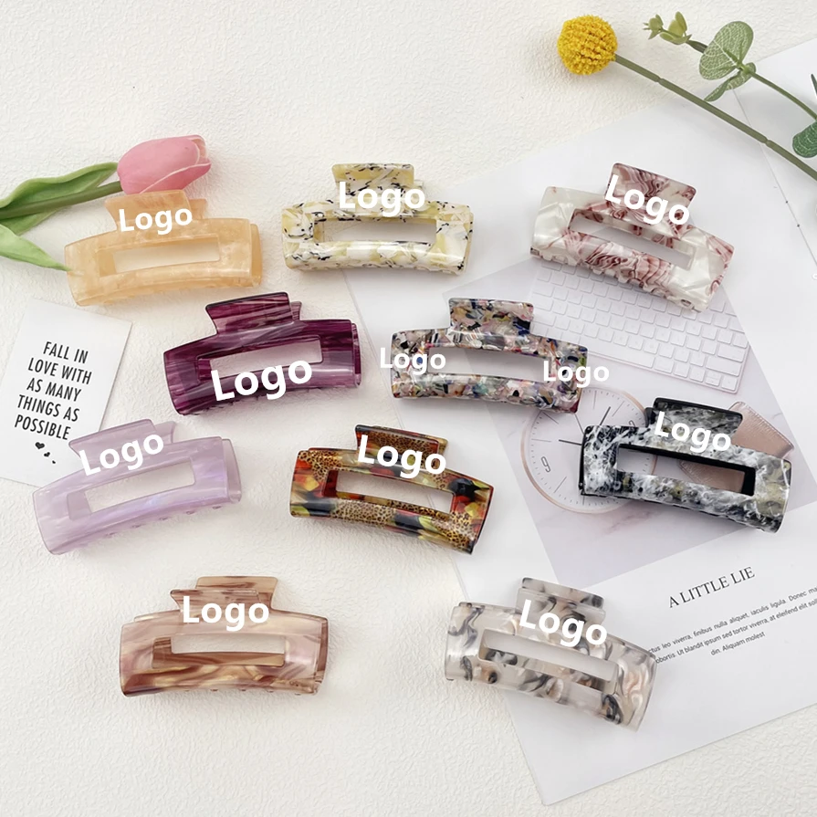 Custom Trendy Square Cellulose Acetate Hair Claws Accessories Jumbo Strong Hold Hair Claw Clips for Thick Hair