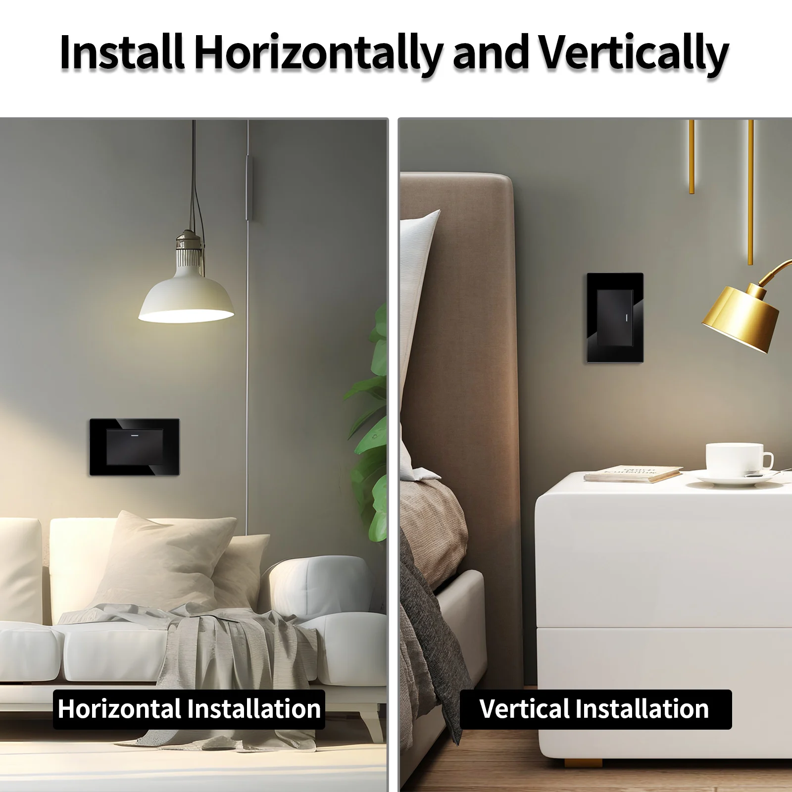 Bingoelec Black Glass Panel 1gang 1way US Standard 250v Indicator Light Electric Push wall switch