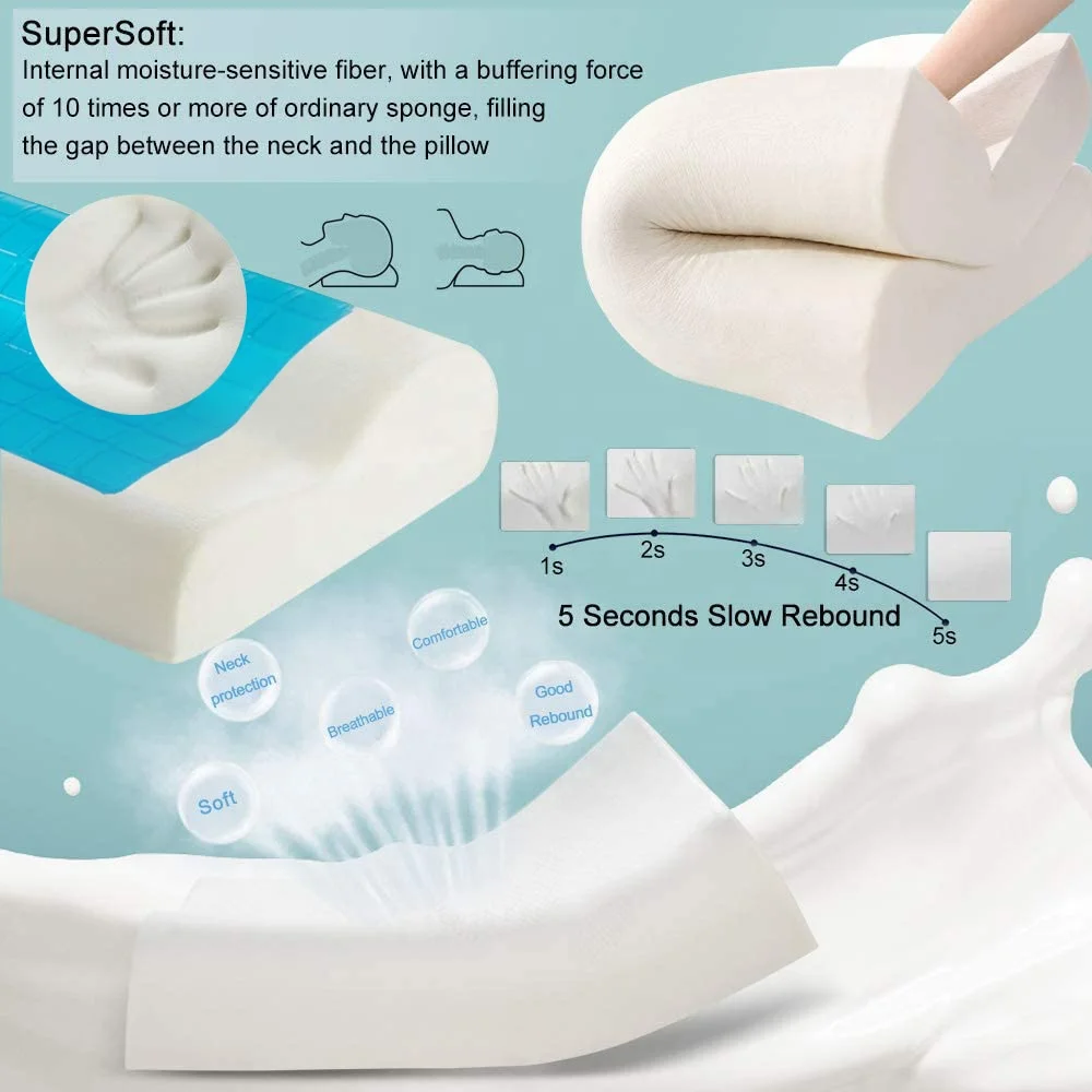 Kingworth Memory Foam Bed Cervical Orthopedic Neck Rest Visco Cool Memory Foam Cooling Pillow With Gel