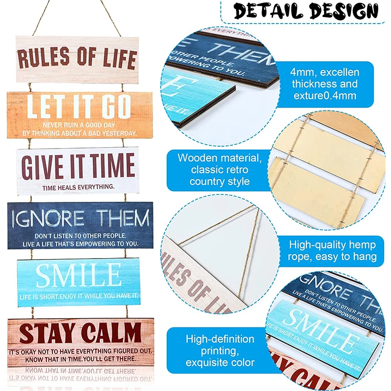 Rustic Wooden Sign Inspirational Wall Art Rules of Life Sayings Wall Decor Farmhouse Wooden Wall Signs Motivational Positive