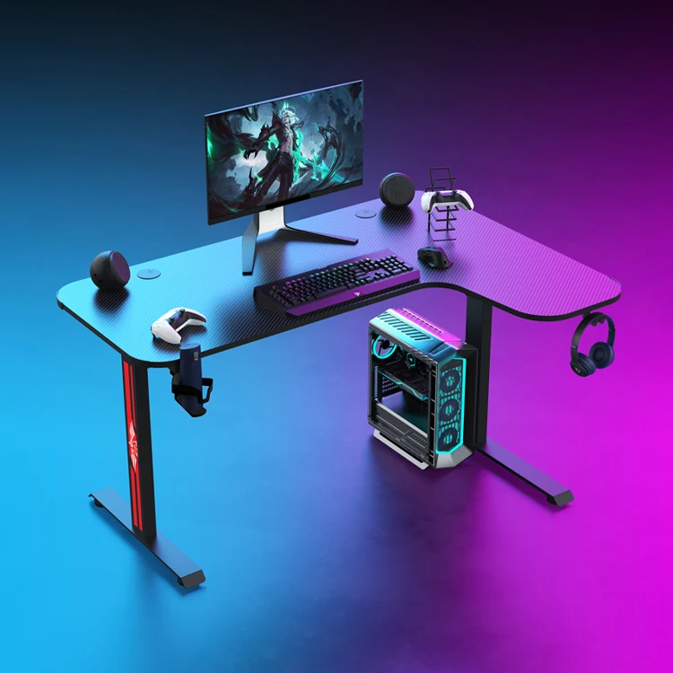 Modern gaming computer desk l shape for pc picture black corner gaming desk manufacturer adjustable led rgb gaming table