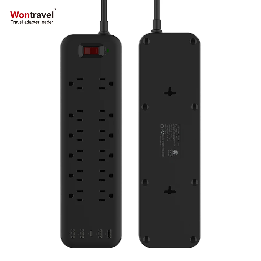 
OEM ODM Portable Design Electric Plug Surge Protection Power Strip Extender Parts 12 Outlet USB Wall Sockets 