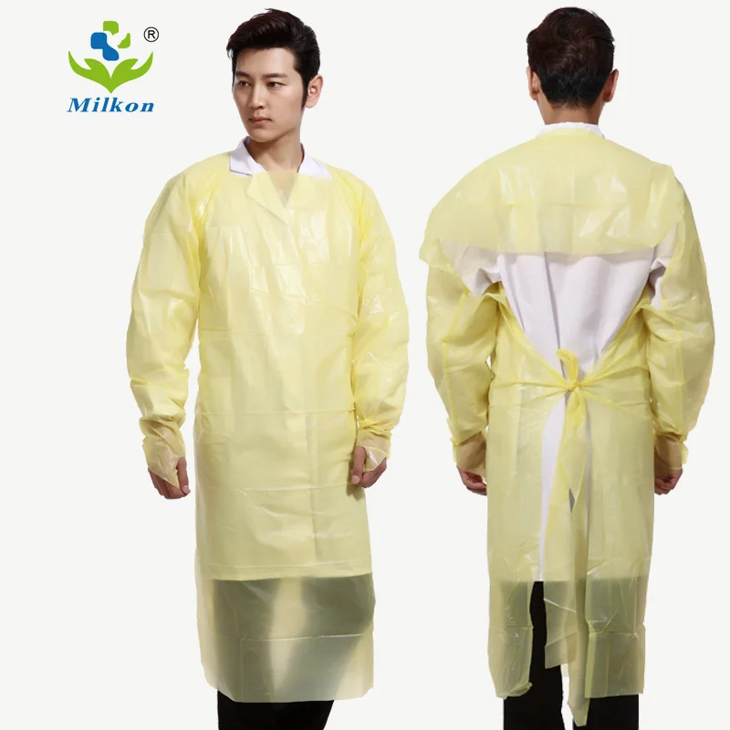 medishield disposable yellow cpe gowns hospital isolation gown finger loop