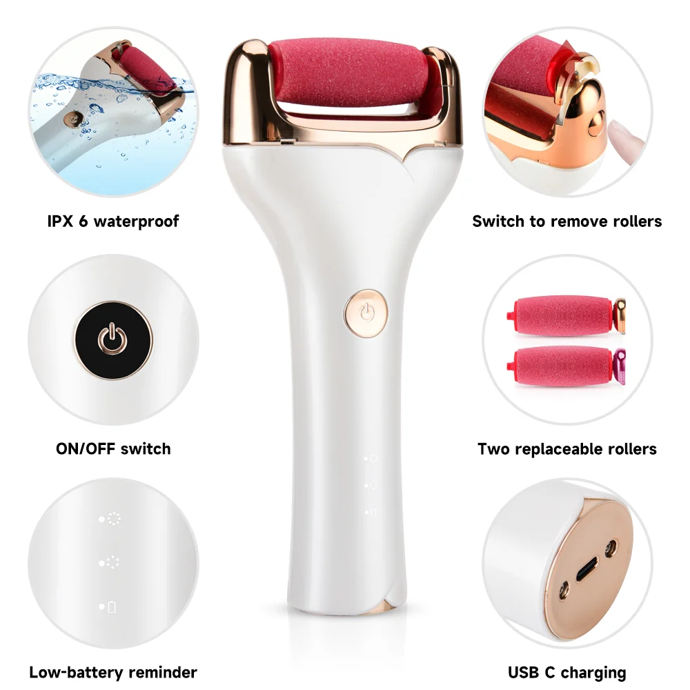 High quality IPX6 Low battery reminder Callus Remover USB type C Rechargeable Foot file Foot File
