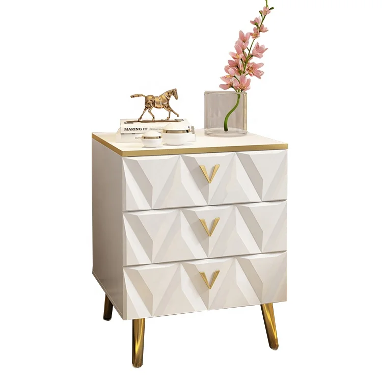 2021 Newly Design Modern simple style bedside table cabinet black delicate Nightstand side bedroom table with 3 drawers