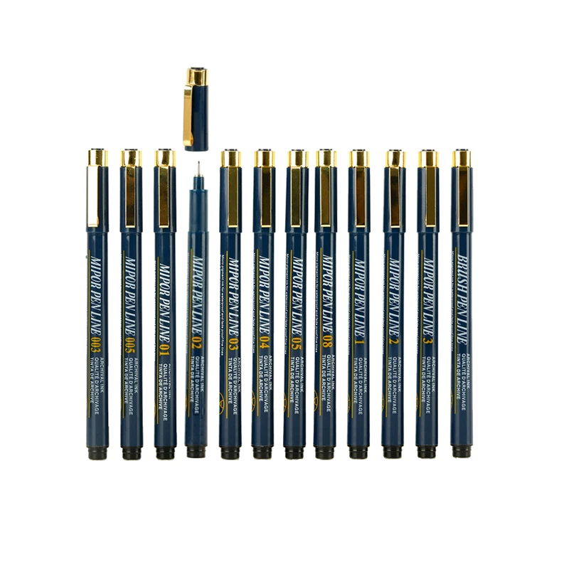 New Design Permanent Fineliner Marker Set of 12 Different Nibs Single Tip Fine Point Pen for Painting Japan.alcohol Based Black
