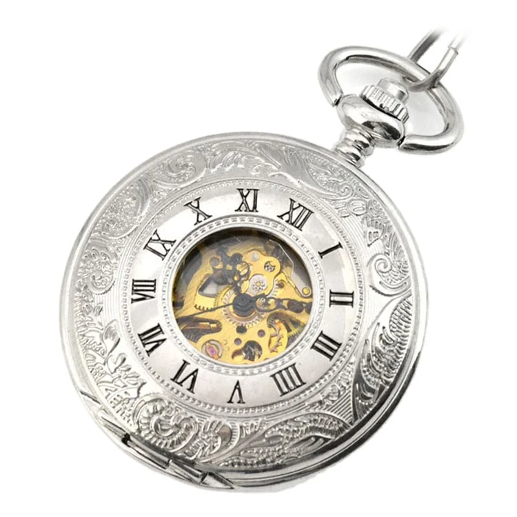 Double Side Roman Flower Frame Watch Manual Mechanical Pocket Watches