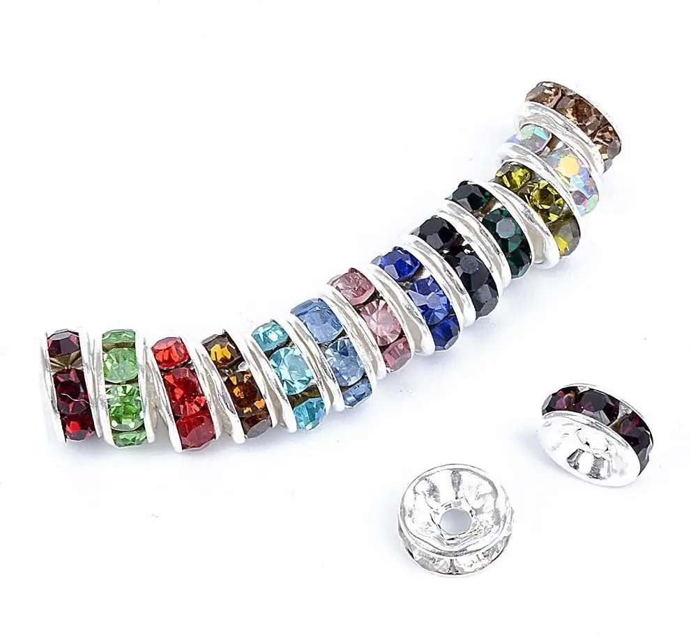 4 6 8 10mm Rhinestone Spacer Beads Crystal Metal Spacers for Making DIY Necklace Jewelry Accessories