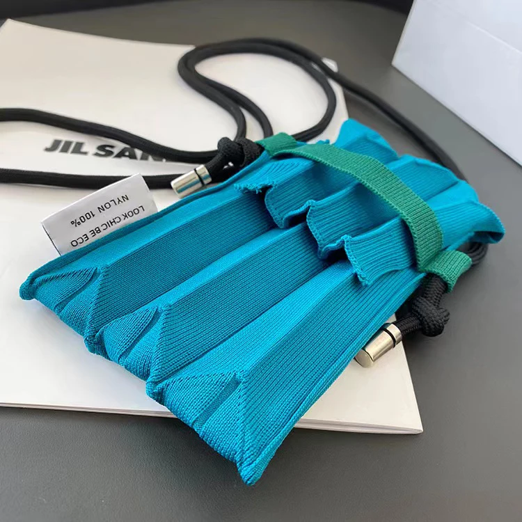 Factory Custom Fashion Crochet Solid Pleated Knit Cell Phone Bag