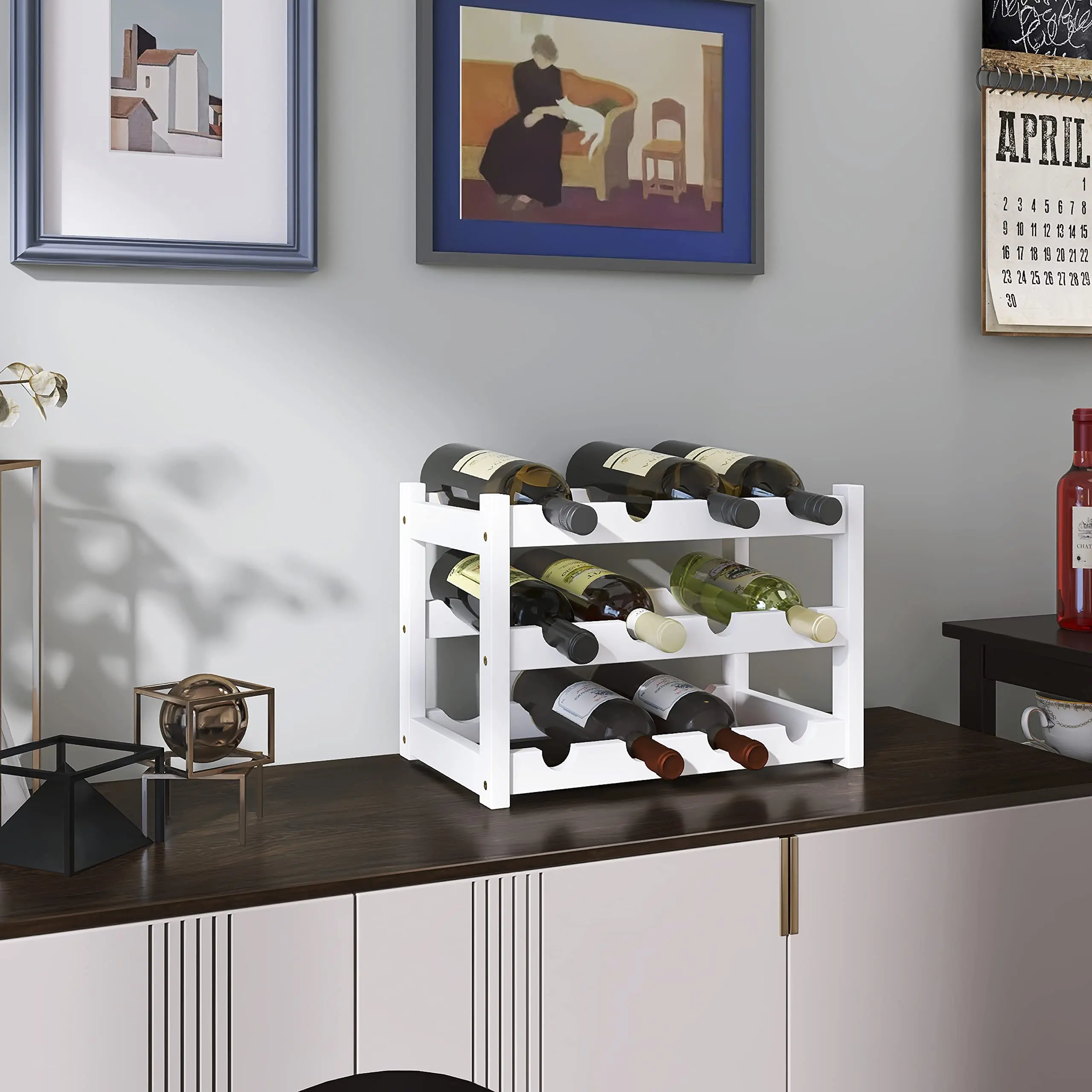Bamboo Wine Rack Holder for Wine 12 Bottles Display Holder, 3-Tier Free Standing Storage Shelves for Kitchen, Pantry