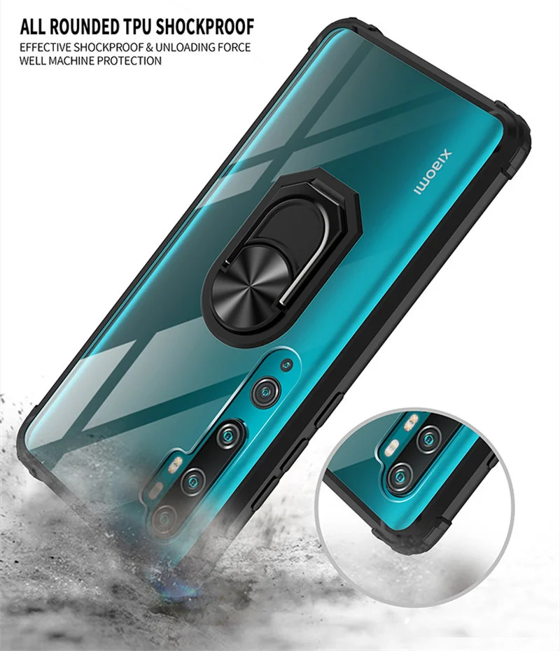 For Xiaomi Mi Note 10 Pro Note10 Lite Shockproof   Case Car Ring Holder Cover for Xiaomi CC9 Pro Transparent Clear Cases