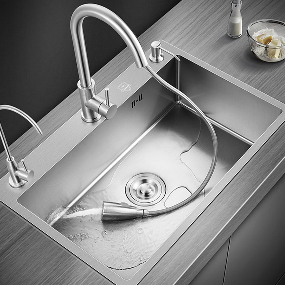Manufacturer Supplier Handmade Kitchen Sink with Waterfall Smart Double Bowl SS 304 Handmade Sink Above Counter Square Modern