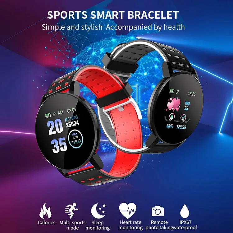 119 Plus Smart Watch Multifunctional Health Monitoring Waterproof Fashion Sports Heart Rate Monitor Smart Watch for Running