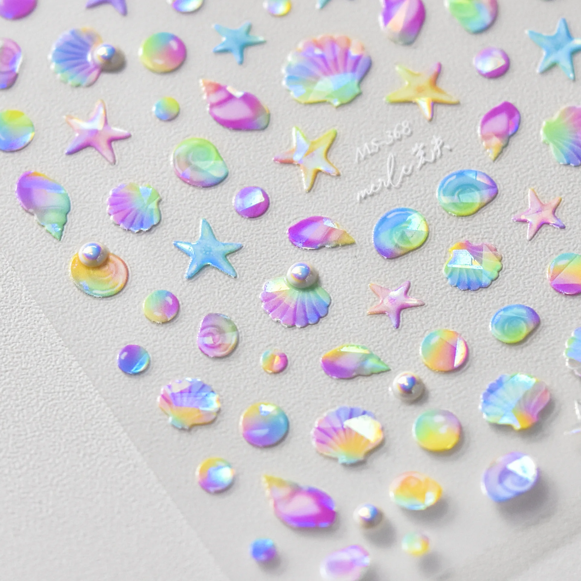 5d Emboss Jelly Sticker Rainbow Summer Ocean Seashell Diamond Pearl Nail Sticker