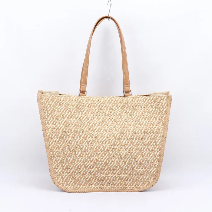 Factory customized large-sized paper straw braided beach bag, canvas large tote bag promotion beige