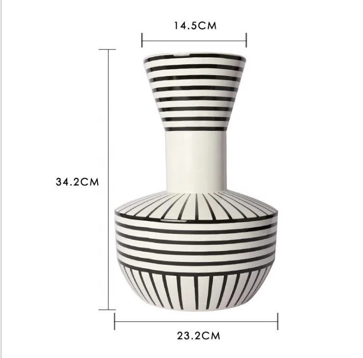 wholesale black & white stripe modern ceramic flower porcelain glaze vase  for home decoration