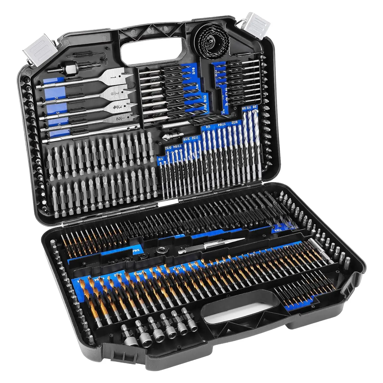 246 PCS Titanium HSS Drill Bit Kit Screwdriver Bit Kit Carry Case for Metal Masonry Wood Plastics Hole Saw Drilling