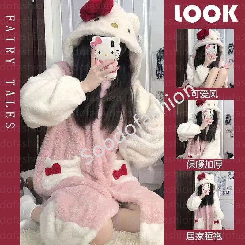 Winter loose long cartoon new coral velvet and thick stitch nightgown home suit set Pacha dog hoodie Wearable Blankets