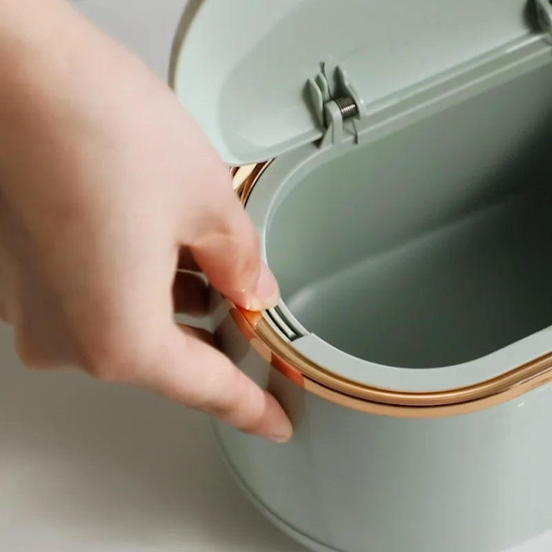 Multi-scene collocation Press desktop small trash can Ddouble-layer oval spring lid storage tube