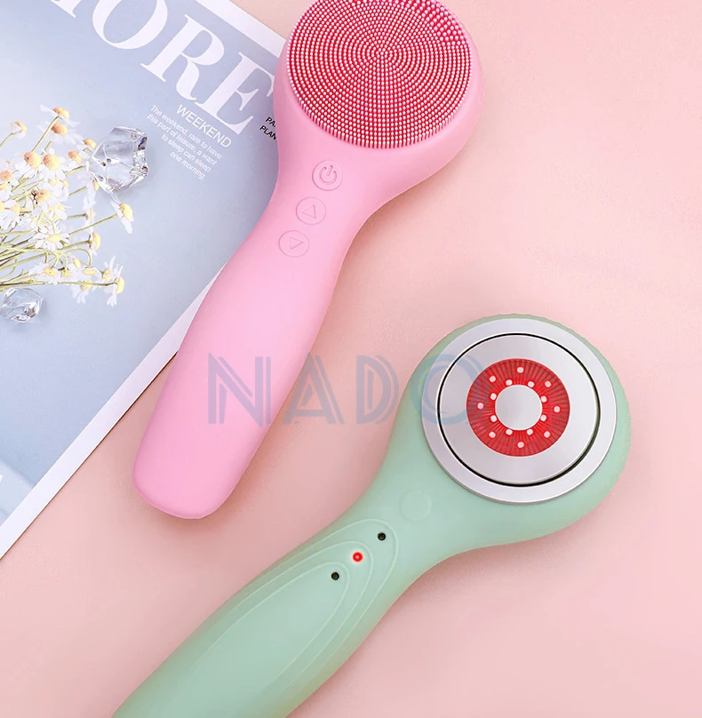 NADO перезаряжаемая электронная звуковая светящаяся двухсторонняя силиконовая 3 в 1 электрическая Очищающая щетка для лица