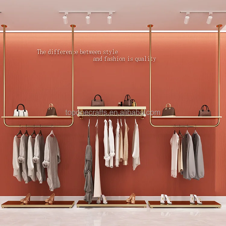 Original Factory Clothing Store Furniture Gold Wall Mounted Clothing Stand Clothes Shelving Heavy Duty Garment Display Racks