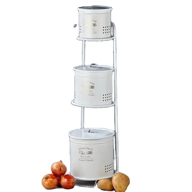 3-Tier Kitchen Potatoes Onion Garlic Storage Metal Box Kitchen Garlic Potato Onion Keeper Metal Food Storage Container
