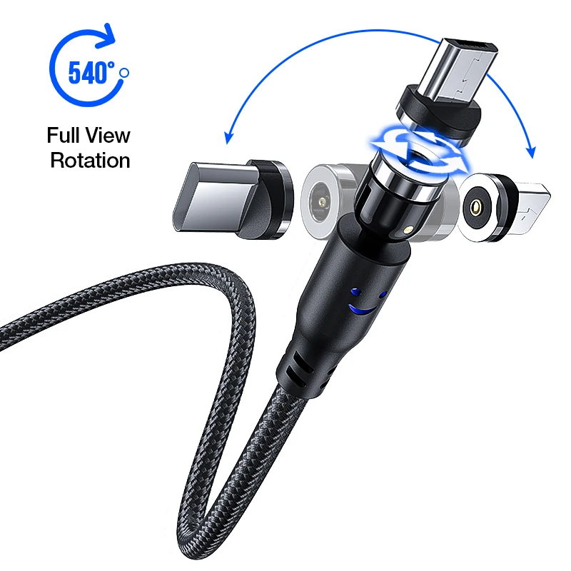 
1M New 3 in 1 magnetic fast charging cable 540 degree rotating magnetic cable 
