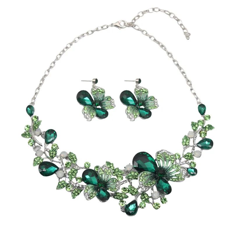 XLNK134 Высококачественный Свадебный комплект ювелирных изделий цветок ожерелье серьги комплект ювелирных изделий женские Стразы набор ювелирных изделий