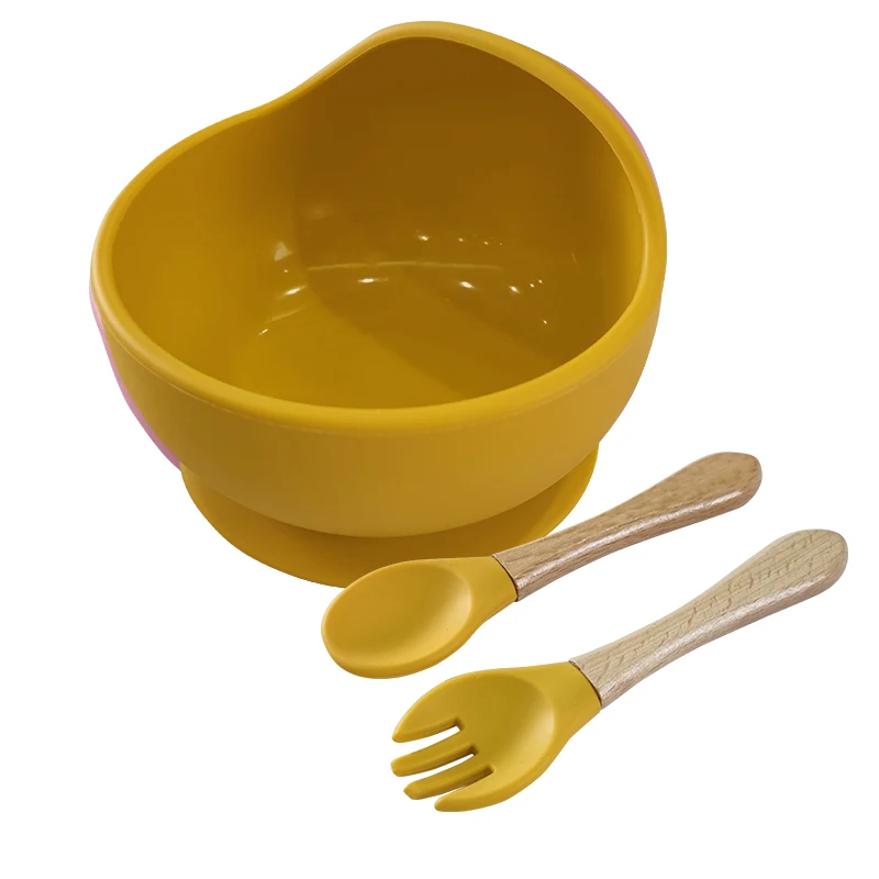 Wowo OEM/ODM Custom Made Bowl De Silicona Baby Spoon Feeder Silicone Feeding Set Kids Birthday Gift Set Silicone Feeding Set