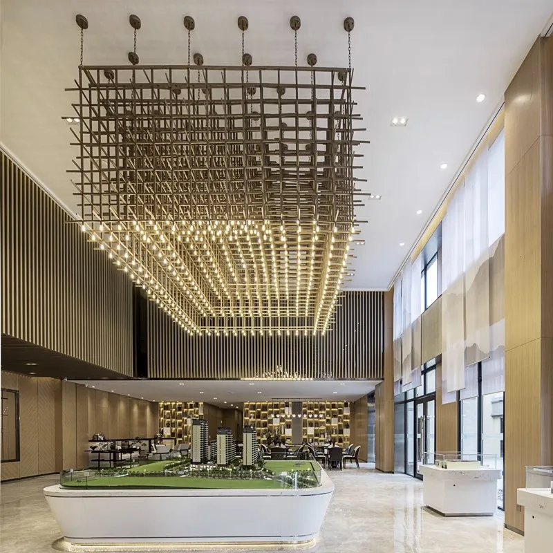 Zhongshan lamps Customized sales department sand table chandelier shopping mall front desk project light cube lamp hotel lamps