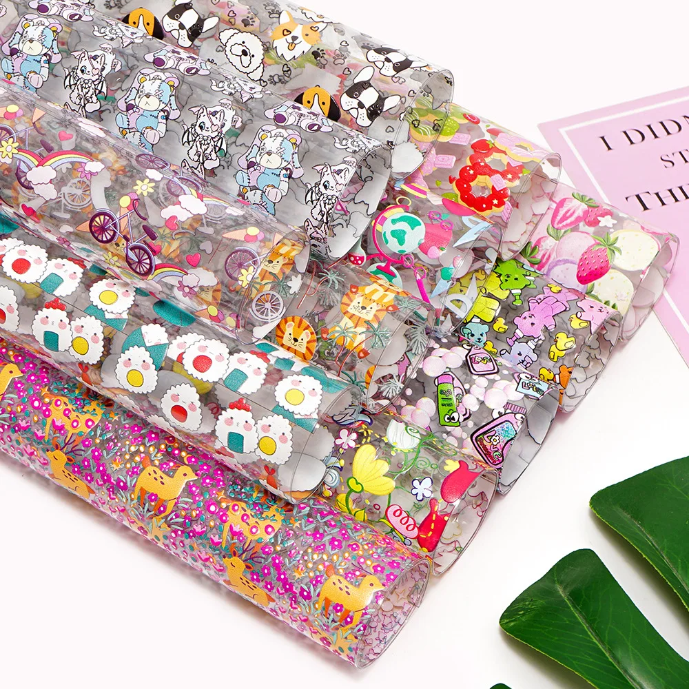 30CM*120CM Cartoon Pattern Animal Fruit Lion PVC Plastic Sheet Transparent Vinyl Leather For DIY Projects Materials
