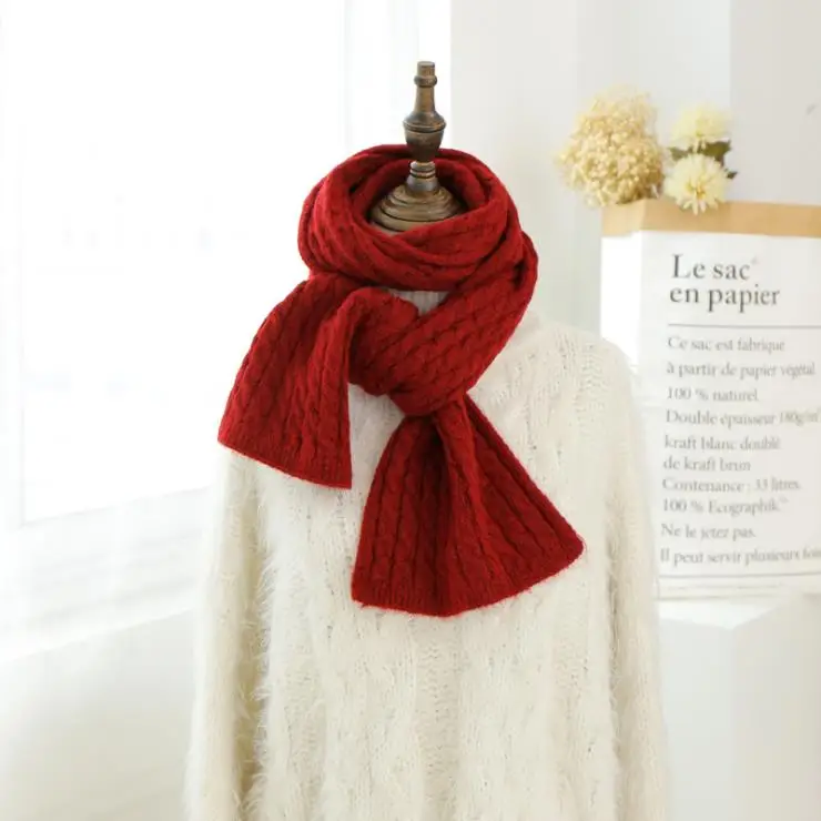 fashion custom knitted cashmere scarf 2019 winter warm cable knit scarf women